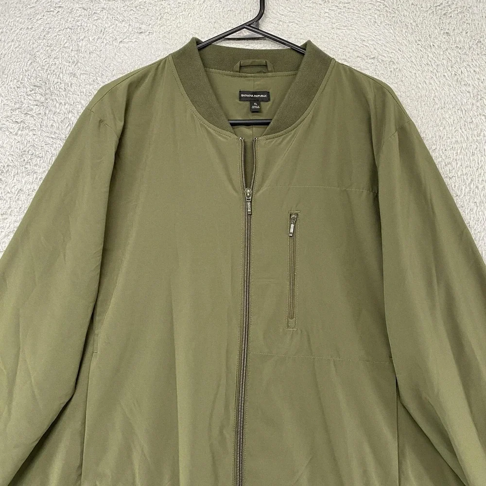 Banana Republic Bomber Jacket Mens XL Olive Army Green Full Zip Up Lightweight